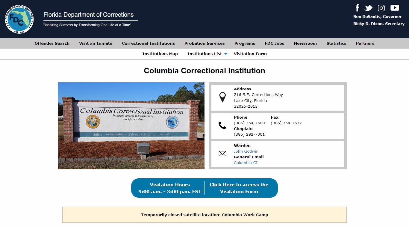 Columbia Correctional Institution -- Florida Department of ...
